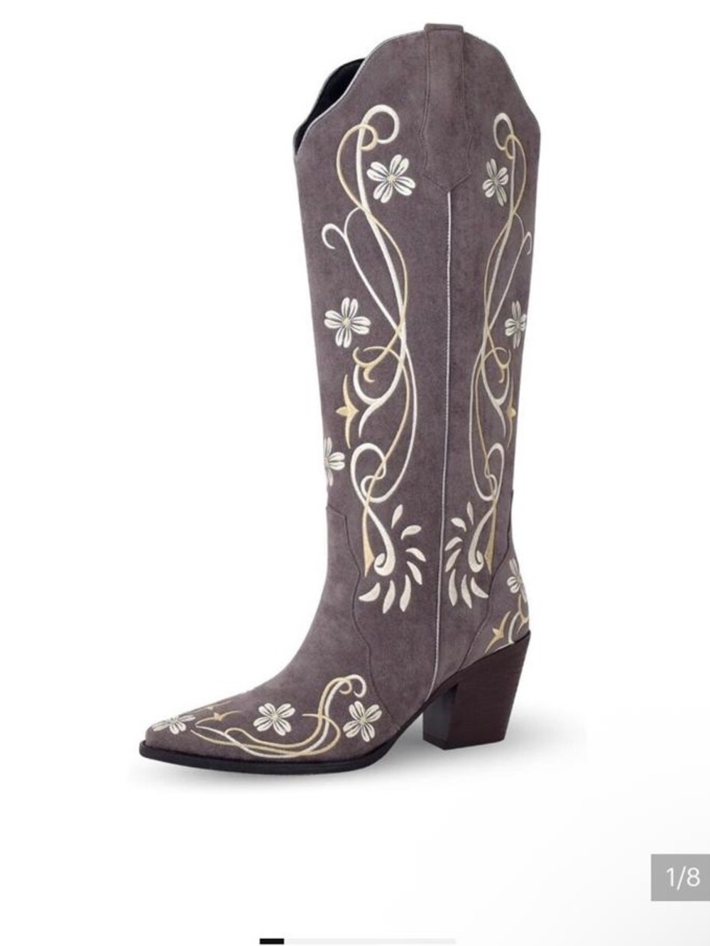 Embroidered Over-the-Knee Suede Boots in Plum with Cream Accents